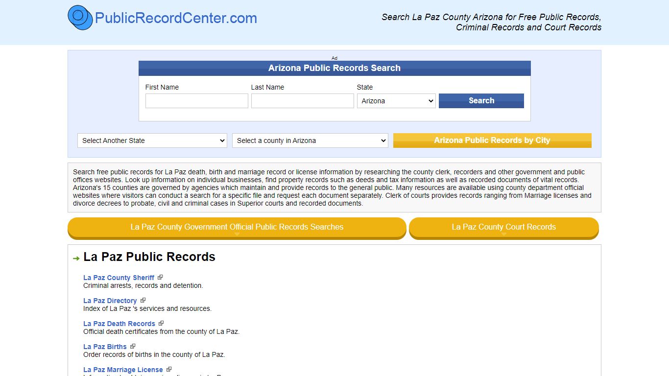 La Paz County Arizona Free Public Records - Court Records ...